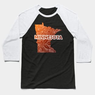 Colorful mandala art map of Minnesota with text in brown and orange Baseball T-Shirt